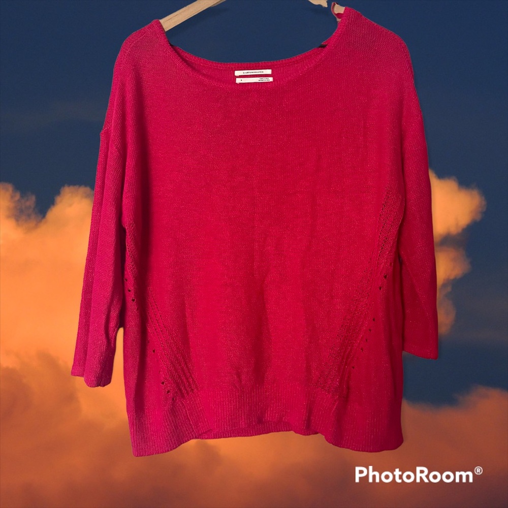 Anthropologie Linen Blend Light Spring Sweater Fuschia Magenta